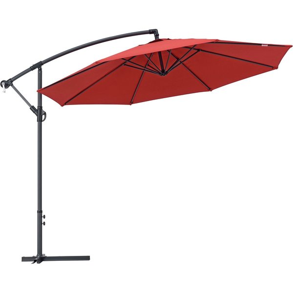 Global Industrial Cantilever Umbrella w/ Crank, Tilt & Cross Brace, Olefin Fabric, 10'W, Red 436972RD